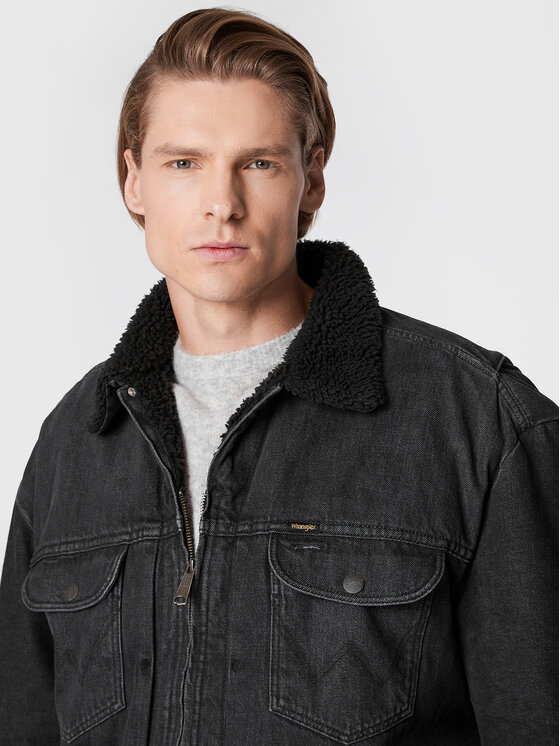 Wrangler Wrangler Kurtka jeansowa Antifit Sherpa W4727029P 112321160 Czarny Relaxed Fit