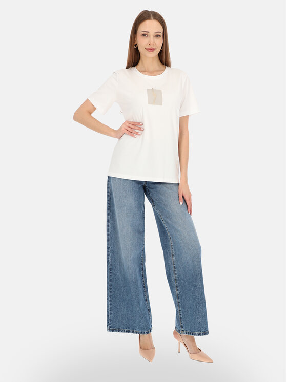 Potis & Verso Potis & Verso T-Shirt Roxa Biały Regular Fit