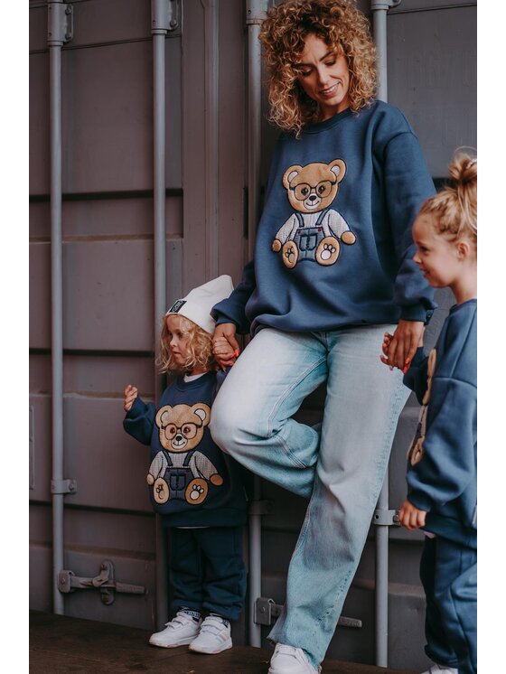 Bejbi Story Bejbi Story Bluza Bluza oversize Andy Teddy dla mamy i taty bez kaptura Granatowy Oversize