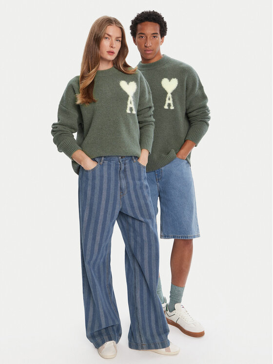 AMI Paris AMI Paris Megztinis UKS025.KN0032 Žalia Regular Fit