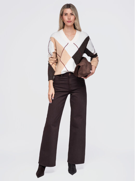 Ombre Ombre Sweter OW-SW-E0038 Beżowy Regular Fit