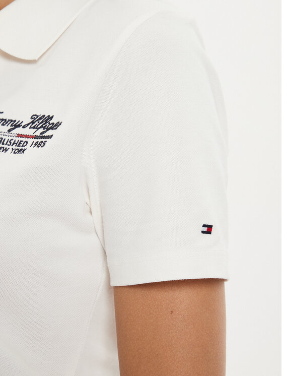 Tommy Hilfiger Tommy Hilfiger Тениска с яка и копчета Script WW0WW43624 Екрю Slim Fit