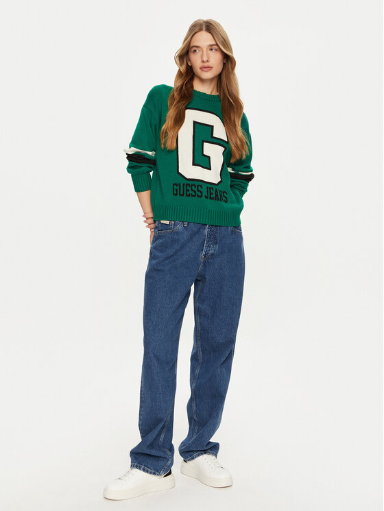 Guess Jeans Guess Jeans Džemper W4BR11 Z3HN2 Zelena Regular Fit