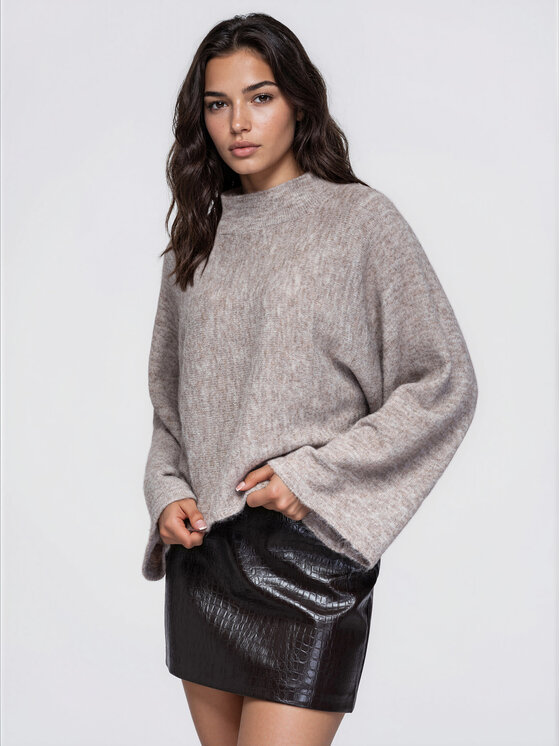 Ombre Ombre Sweter OW-SW-E0063 Beżowy Relaxed Fit