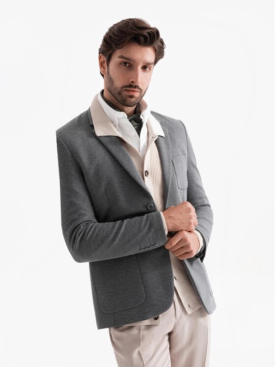Ombre Ombre Marynarka OM-BLZB-0129 Szary Regular Fit