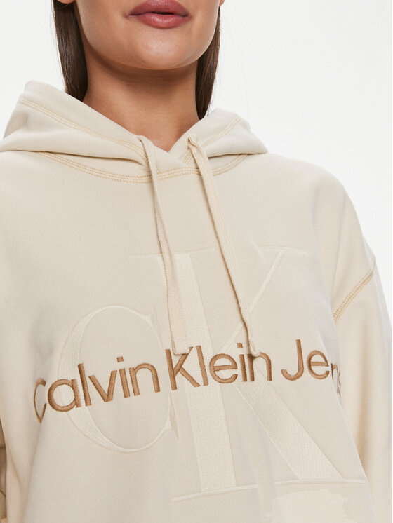 Calvin Klein Jeans Calvin Klein Jeans Vsakodnevna obleka Hero Monologo Hoodie Dress J20J223245 Écru Relaxed Fit