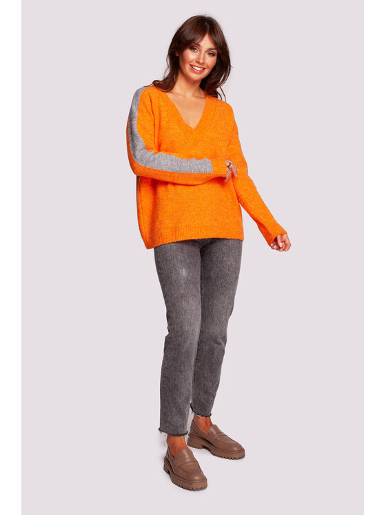 BeWear BeWear Sweter BK093 Pomarańczowy Modern Fit
