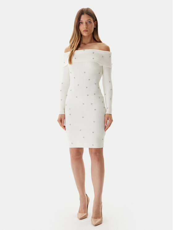 Guess Guess Džemper haljina W5BK64 Z2YJ2 Écru Slim Fit
