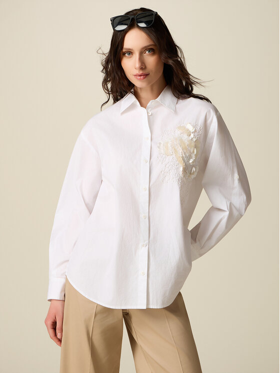 Oltre Oltre Koszula 5037J000861N011 Biały Baggy Fit