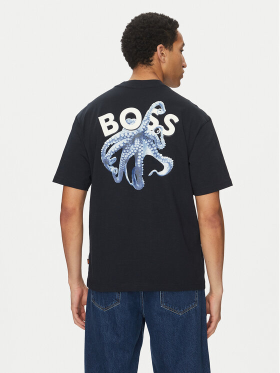 BOSS BOSS Majica Numbers 50540520 Mornarsko modra Relaxed Fit