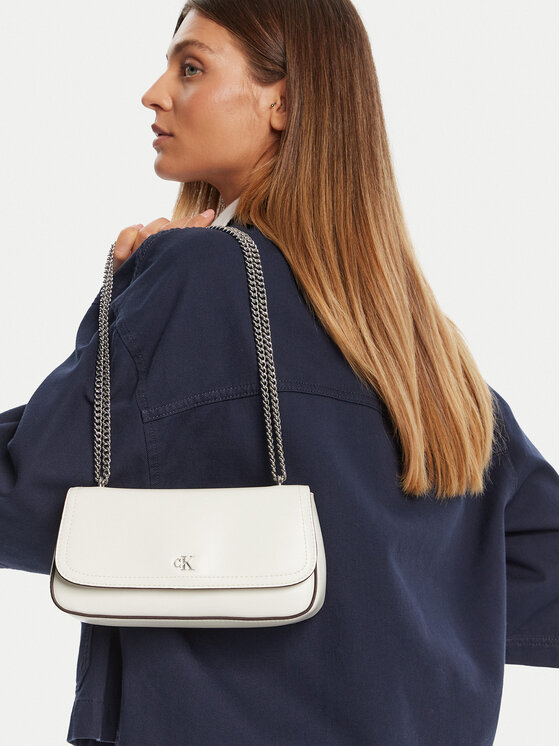 Calvin Klein Geantă Ck Convertible Chain Small Bag LV04F3172G Alb
