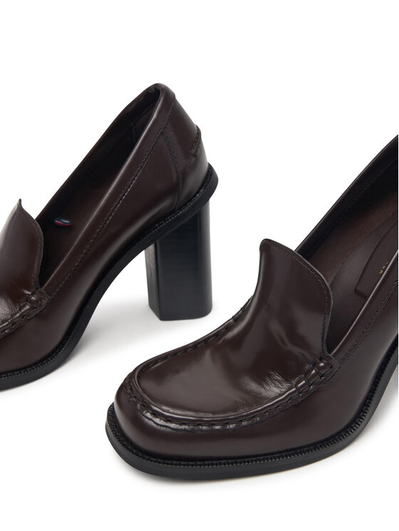 Tommy Hilfiger Tommy Hilfiger Poolsaapad Square Toe Heeled Loafer FW0FW09493 Tumepruun