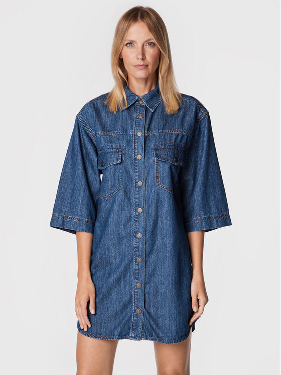 Sisley Jeans obleka 4FU6LV023 Modra Regular Fit