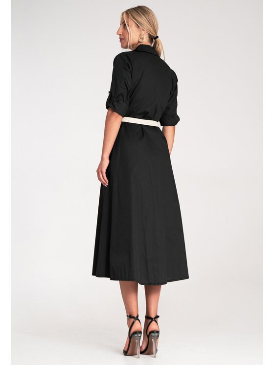 FIGL FIGL Košeľové šaty M1215 Čierna Flared Fit