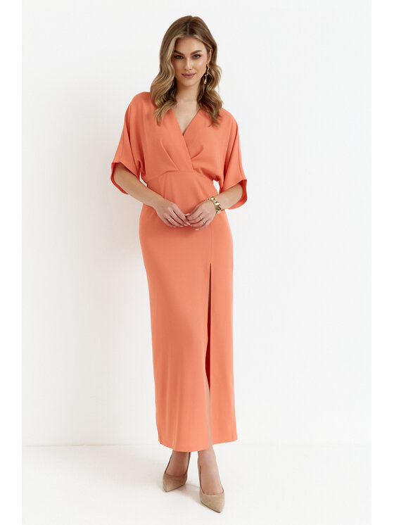 Makover Makover Sukienka codzienna K163 Pomarańczowy Modern Fit