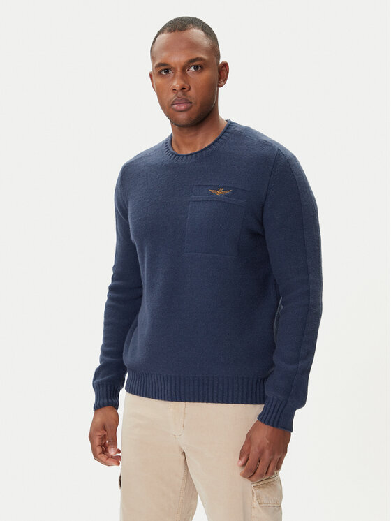Aeronautica Militare Sweter 252MA1586UL00904 Granatowy Regular Fit