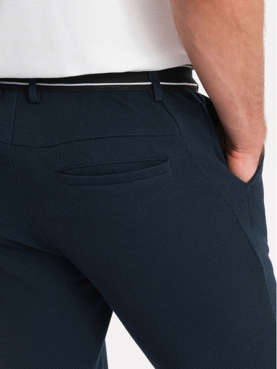 Ombre Ombre Kalhoty z materiálu OM-PACP-0116 Tmavomodrá Regular Fit