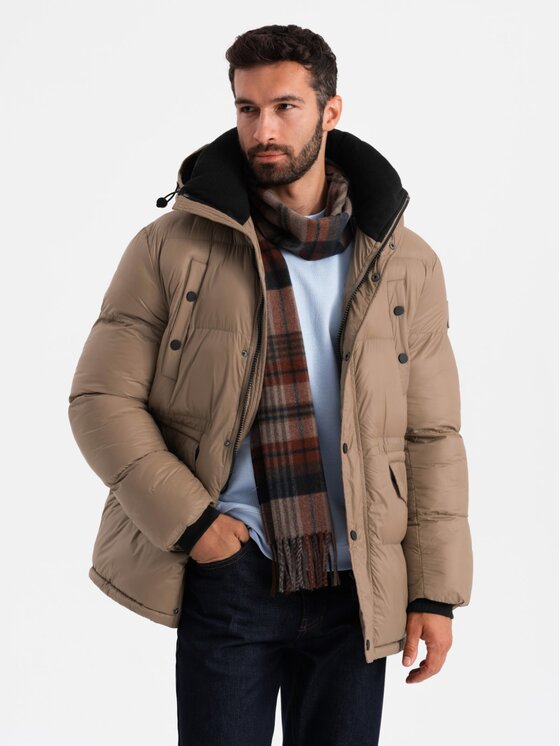 Ombre Ombre Kurtka zimowa OM-JALJ-0186 Brązowy Regular Fit