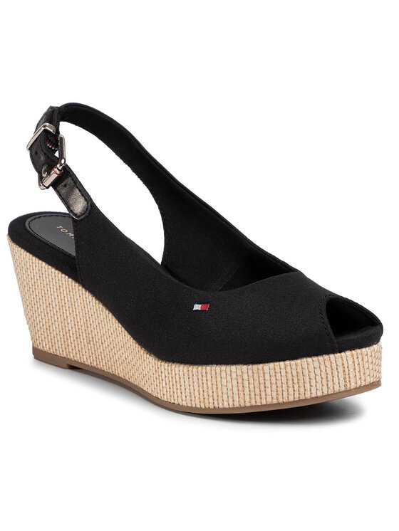 Tommy Hilfiger Tommy Hilfiger Espadrile Iconic Elba Sling Back Wedge FW0FW04788 Negru