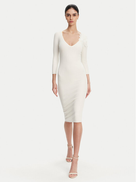 Elisabetta Franchi Elisabetta Franchi Rochie tricotată AM-52B-51E2 Alb Slim Fit