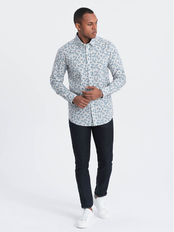 Ombre Ombre Koszula OM-SHPS-0163 Niebieski Slim Fit