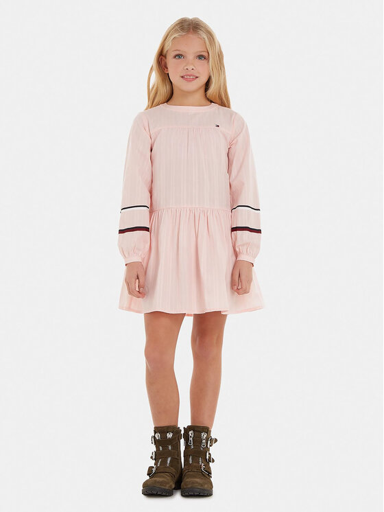 Tommy Hilfiger Rochie de zi Global Stripe Tape Detal KG0KG07347 D Roz Regular Fit