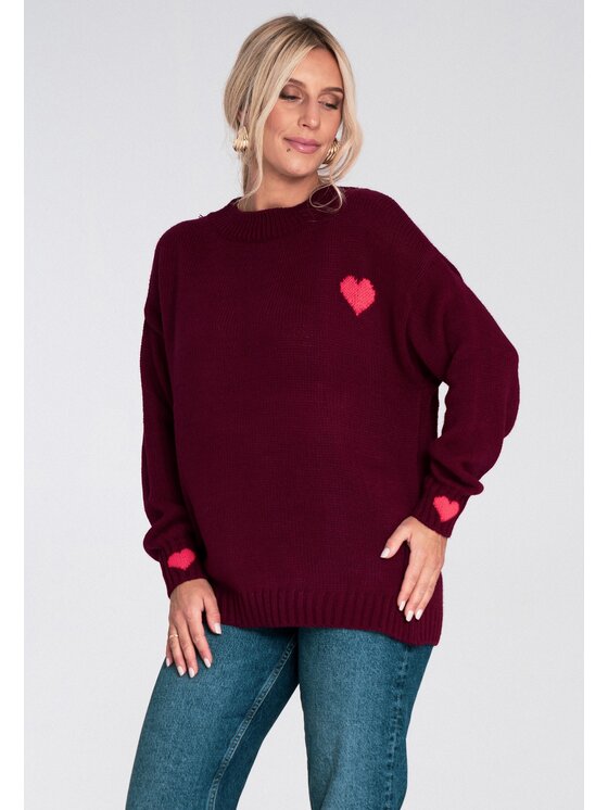 FIGL FIGL Svetr M1240 Bordó Regular Fit