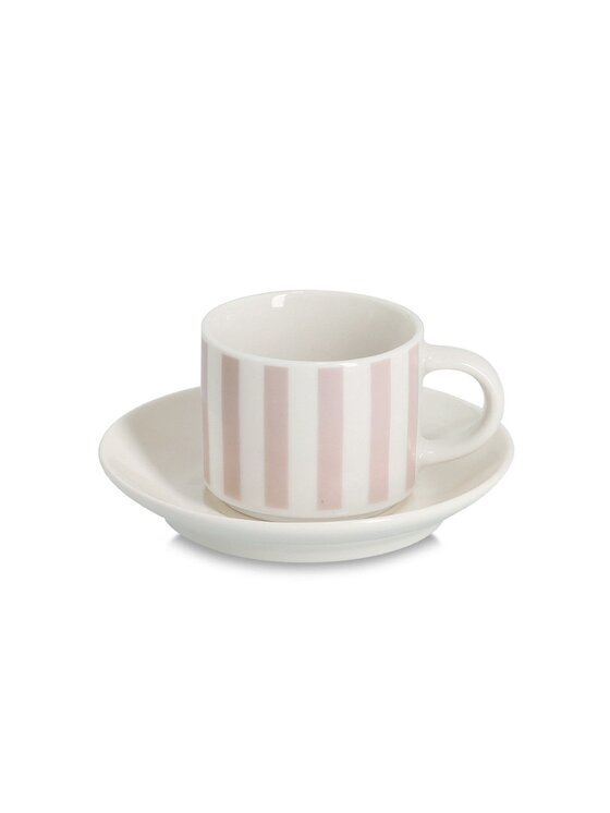 MIAhome MIAhome Komplet filiżanek 4 szt. do espresso 70 ml ze spodeczkami PASKI Biały