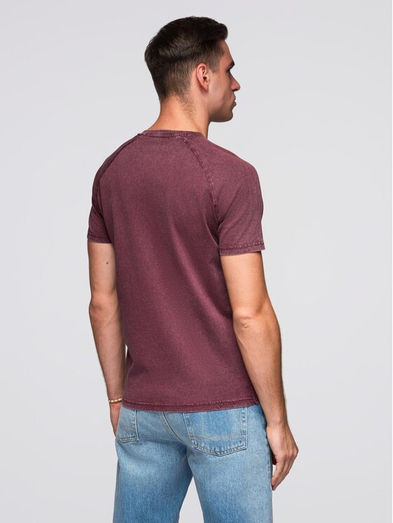 Ombre Ombre T-Shirt OM-TSWT-0150 Bordowy Regular Fit