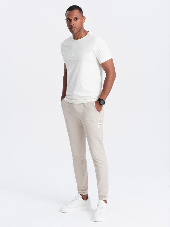 Ombre Ombre Spodnie dresowe OM-PASK-0211 Beżowy Regular Fit