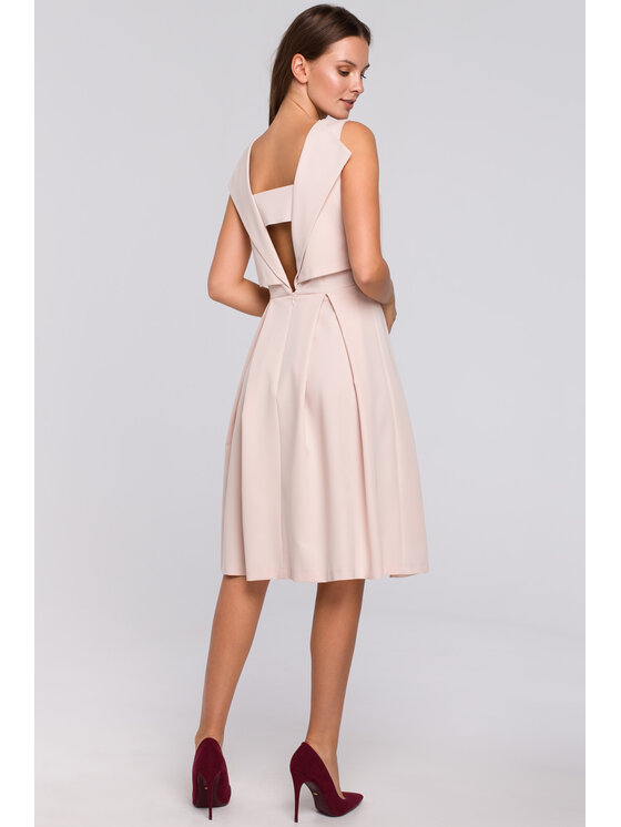 Makover Makover Sukienka elegancka K005 Beżowy Regular Fit