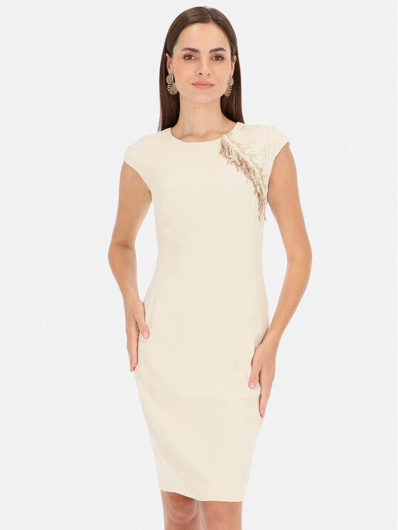 L’AF L’AF Sukienka koktajlowa Edith Kremowy Slim Fit