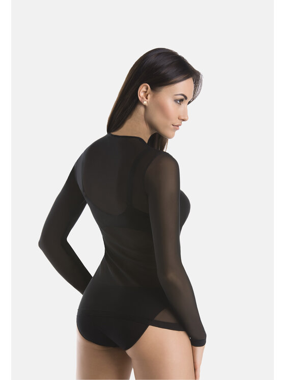 Teyli Teyli Bluzka damska z siateczki Glamour Czarny Standard Fit