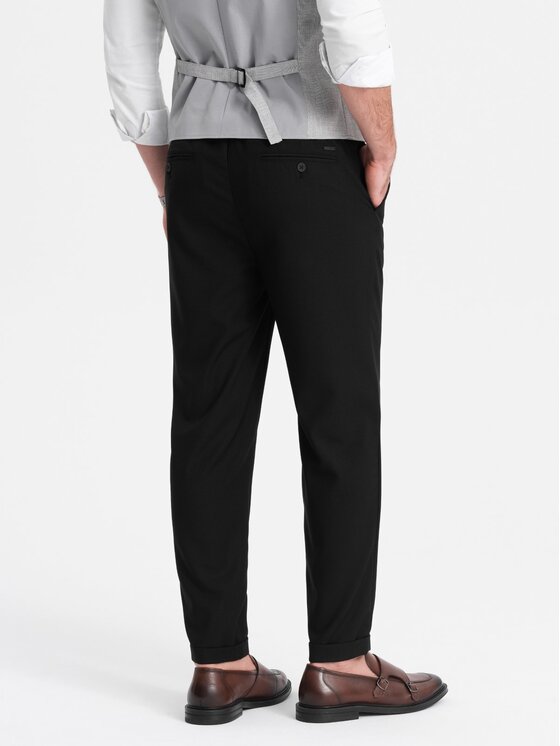 Ombre Ombre Kalhoty z materiálu OM-PACP-0157 Černá Chino Fit