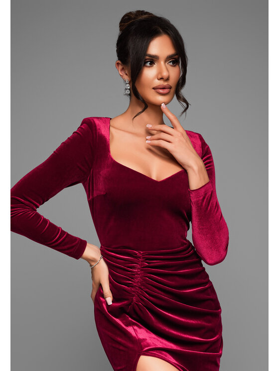 Ombre Ombre Sukienka wieczorowa LA-OM-DLR029 Bordowy Regular Fit