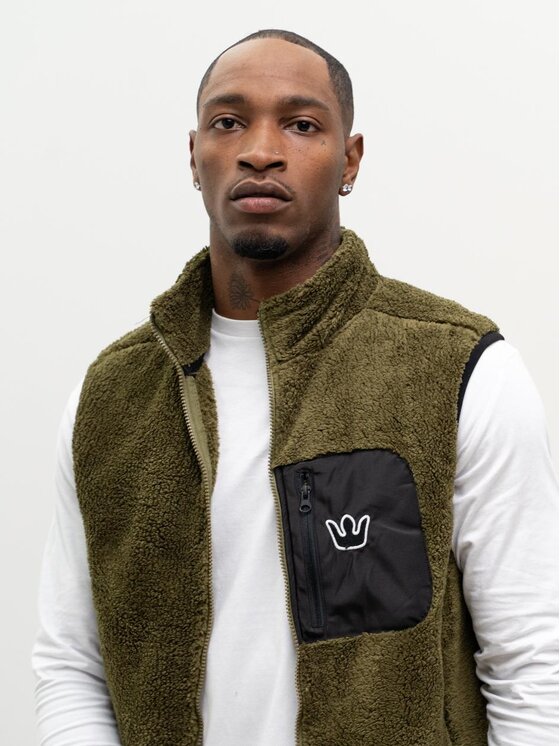 Jigga Wear Jigga Wear Kamizelka Bezrękawnik Polar Miś Sherpa Męski Oliwkowy Vest L Khaki Regular Fit