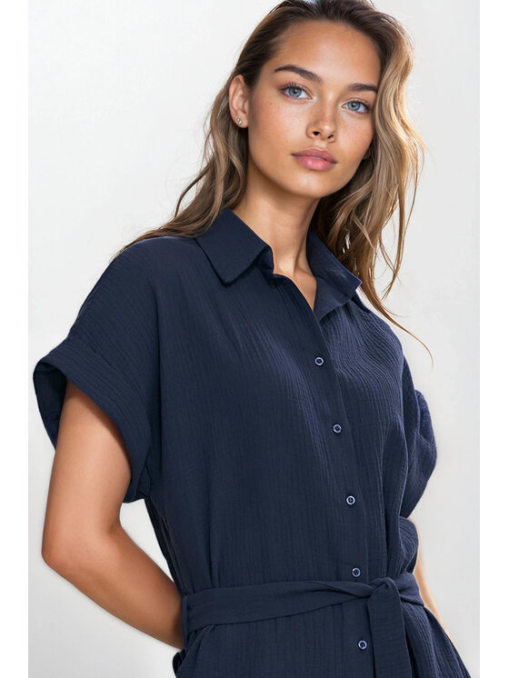 NIFE NIFE Košilové šaty S269 Tmavomodrá Modern Relaxed Fit