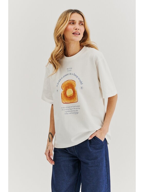 NAOKO NAOKO T-Shirt Golden Pause Bílá Regular Fit