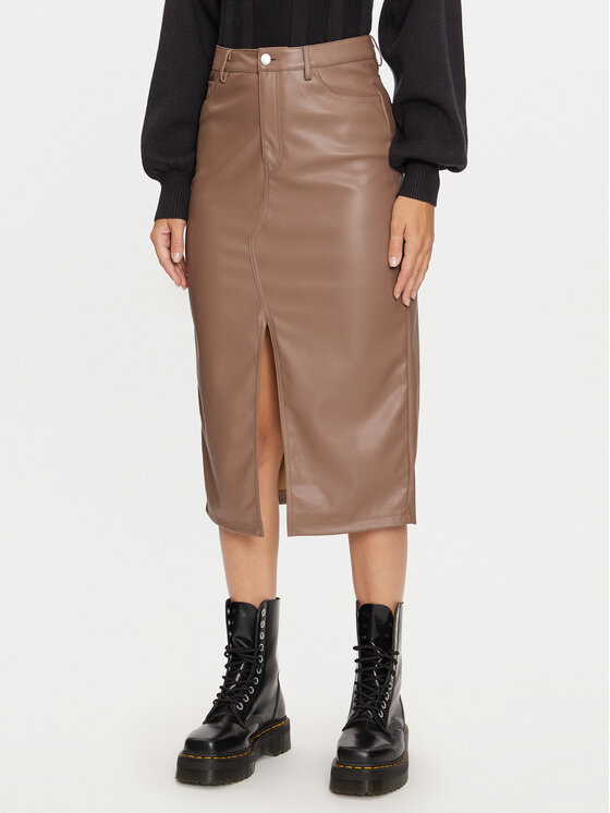 ONLY Sukňa z imitácie kože Kiri 15324778 Hnedá Regular Fit