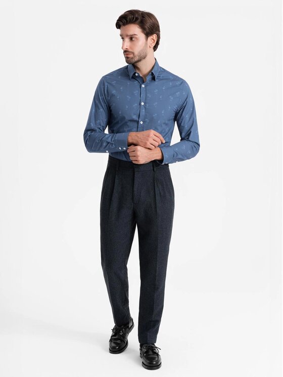 Ombre Ombre Košile OM-SHCS-0156 Tmavomodrá Regular Fit