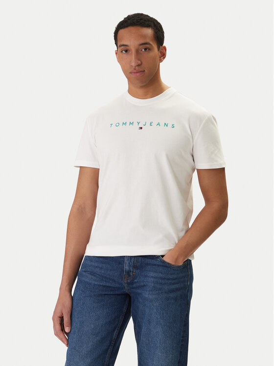 Tommy Jeans Tricou Linear Logo DM0DM20744 Alb Regular Fit