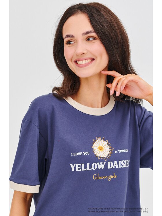 NAOKO NAOKO T-Shirt Yellow Daisies Modrá Regular Fit
