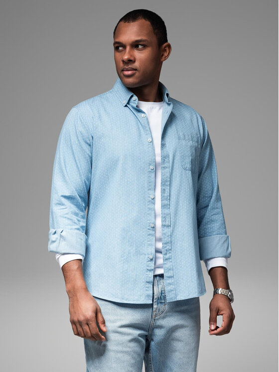 Ombre Ombre Koszula jeansowa OM-SHDS-0179 Niebieski Regular Fit