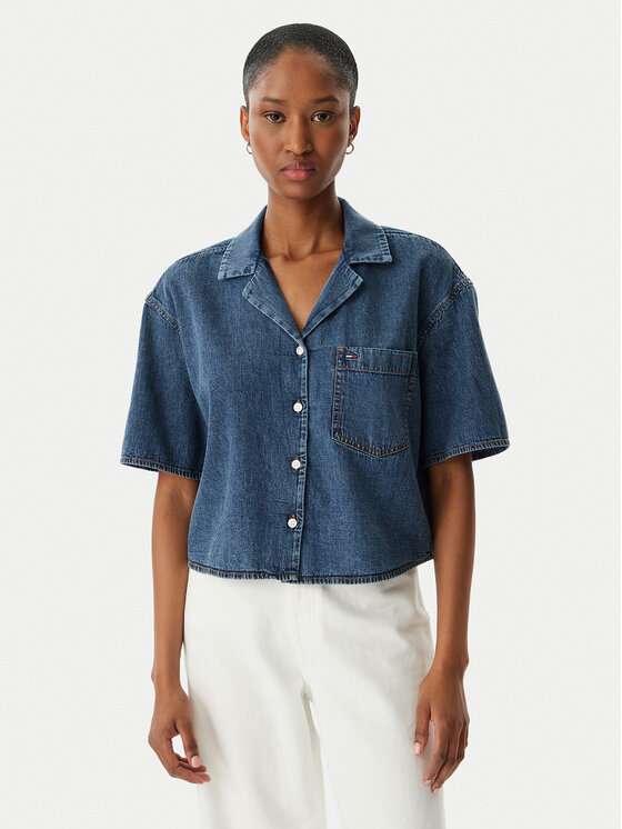 Tommy Jeans cămașă de blugi DW0DW22216 Albastru Relaxed Fit
