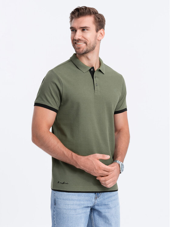 Ombre Ombre Polokošile OM-POSS-0113 Zelená Fitting Fit