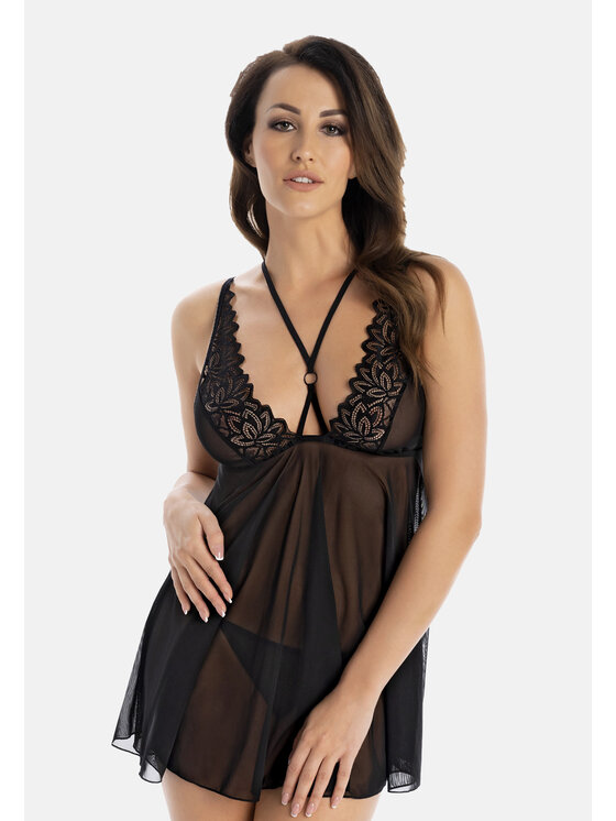 Teyli Koszula nocna, rozmiar L/XL Czarna, erotyczna z koronką Strapy