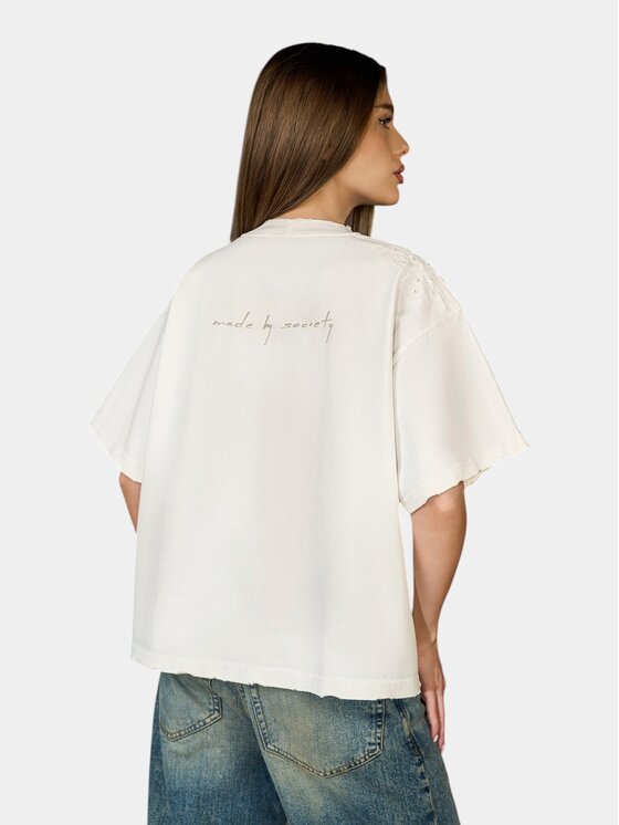 MADE BY SOCIETY MADE BY SOCIETY T-Shirt Tricou KINETIC NERVE - T27203 Beżowy Basic Fit