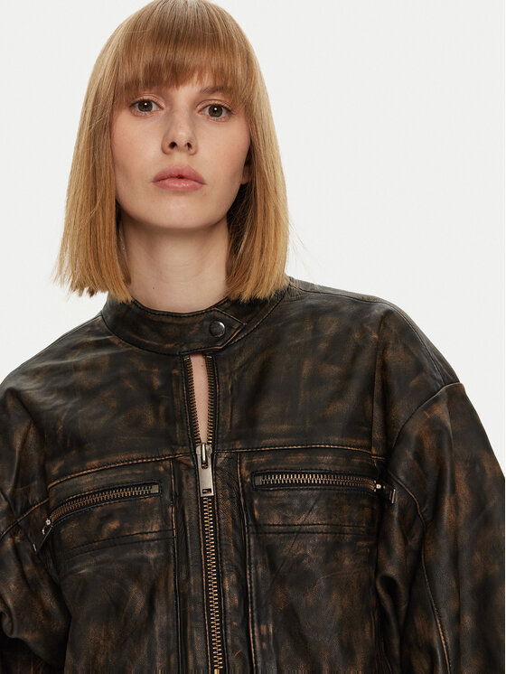Gestuz Gestuz Geacă de piele Linera 10909473 Maro Loose Fit
