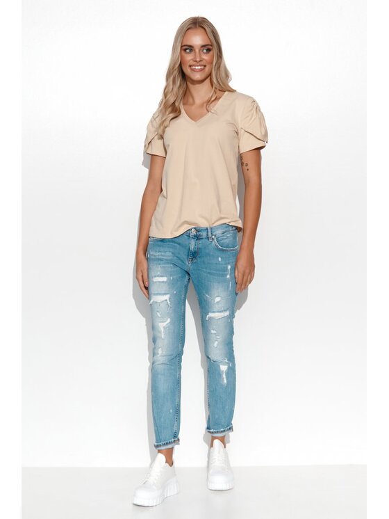 Makadamia Makadamia Bluzka M775 Beżowy Comfortable Fit