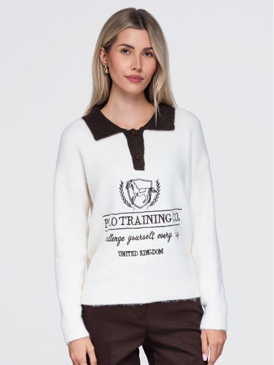Ombre Ombre Sweter OW-SW-E0015 Beżowy Relaxed Fit